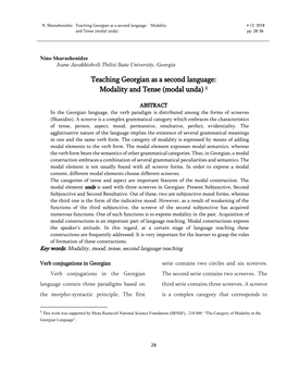 Teaching Georgian As a Second Language: Modality and Tense (Modal Unda) 1