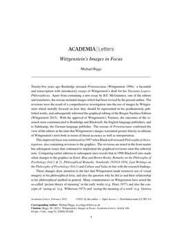 ACADEMIA Letters Wittgenstein's Images in Focus