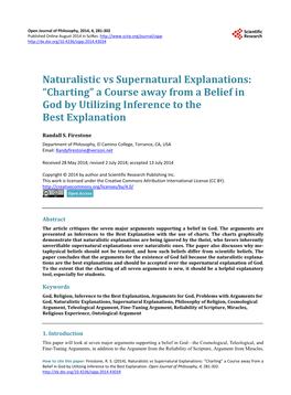 Naturalistic Vs Supernatural Explanations: “Charting” a Course Away from a Belief in God by Utilizing Inference to the Best Explanation