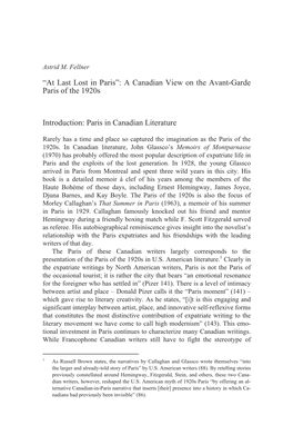 Paris in Canadian Literature