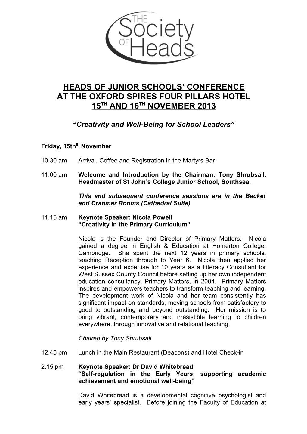 Heads of Junior Schools Conference