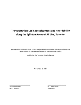 Transportation-Led Redevelopment and Affordability Along the Eglinton Avenue LRT Line, Toronto