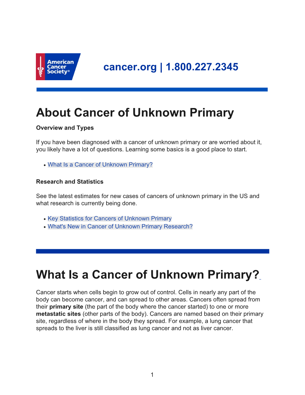 About Cancer of Unknown Primary Cancer.Org