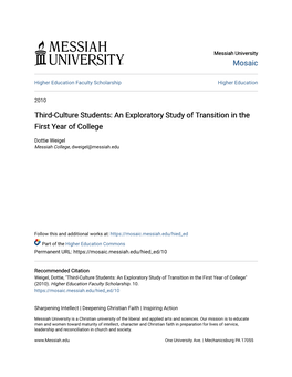 Third-Culture Students: an Exploratory Study of Transition in the First Year of College