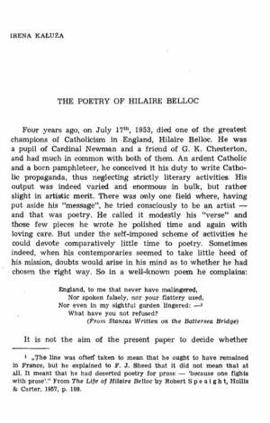 THE POETRY of HILAIRE BELLOC Four Years Ago, on July 17Th, 1953