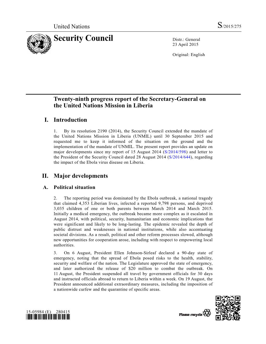 Security Council Distr.: General 23 April 2015