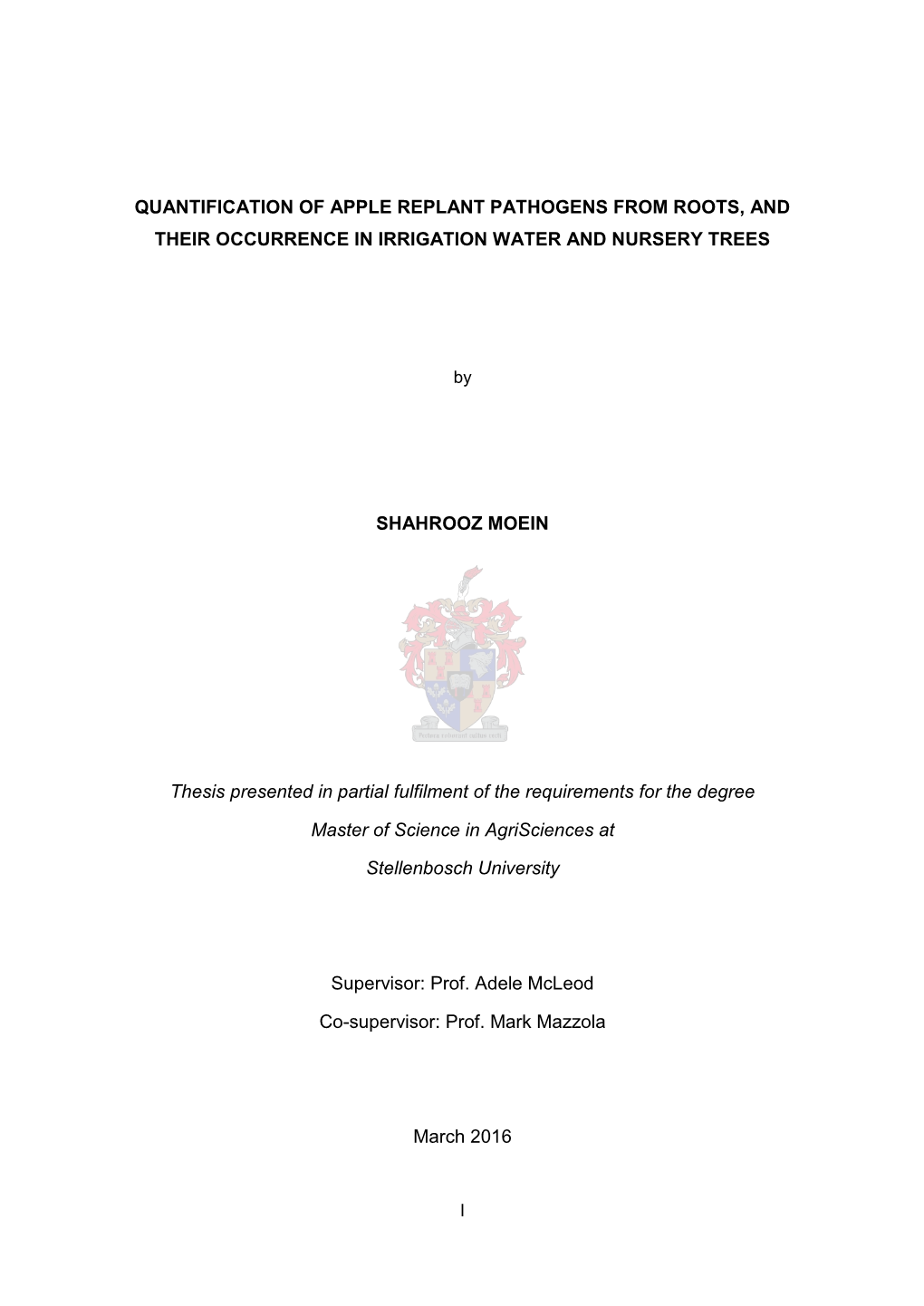 Quantification of Apple Replant Pathogens from Roots, and Their Occurrence in Irrigation Water and Nursery Trees