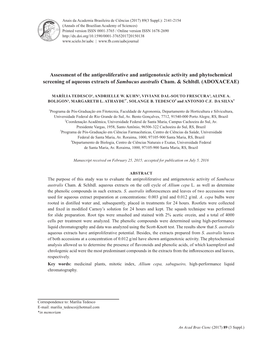 Assessment of the Antiproliferative and Antigenotoxic Activity and Phytochemical Screening of Aqueous Extracts of Sambucus Australis Cham