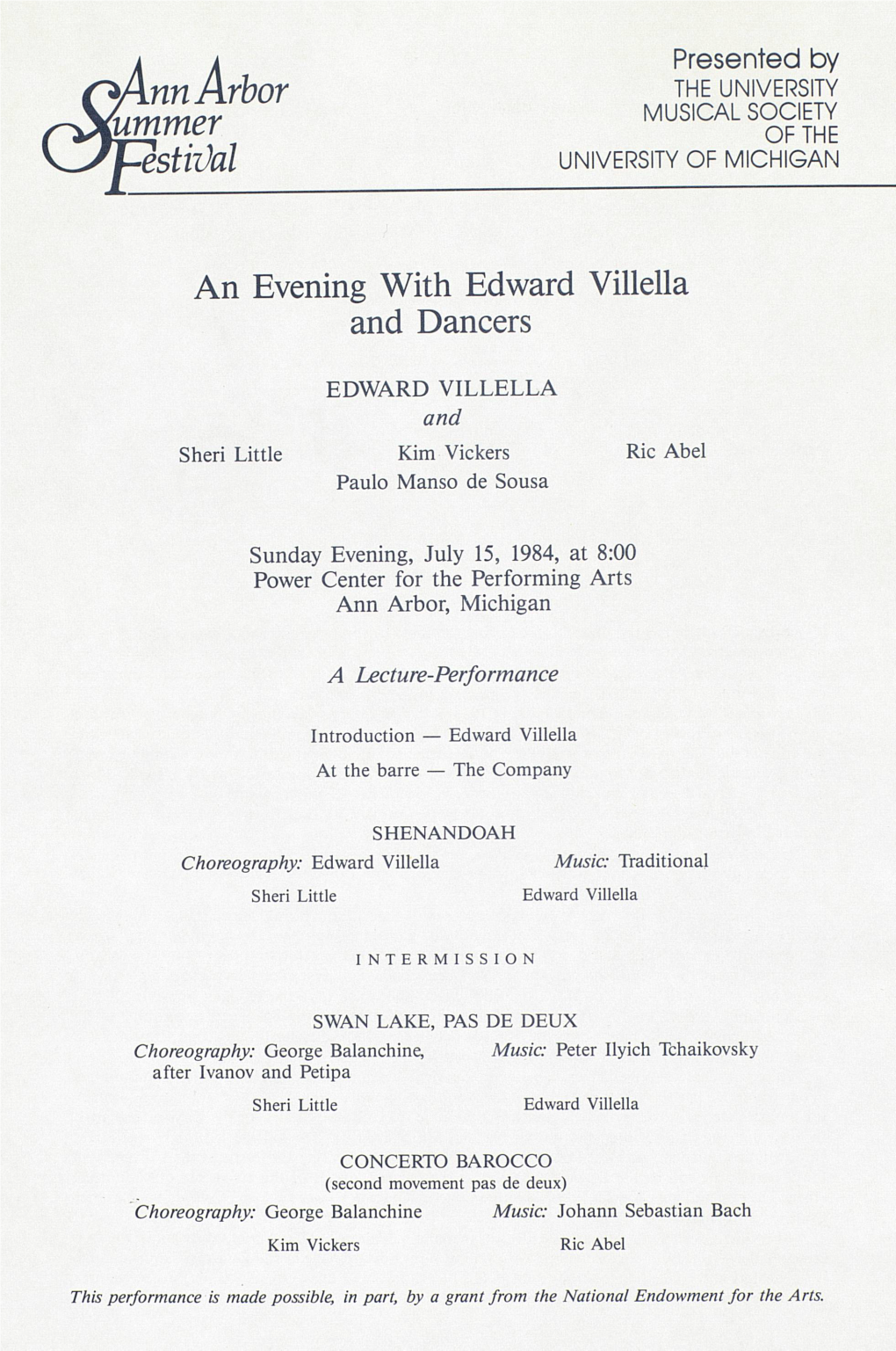 An Evening with Edward Villella and Dancers