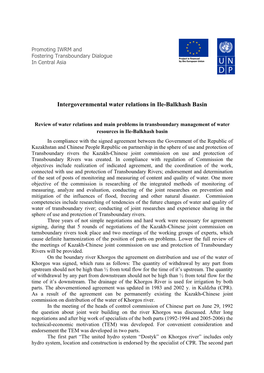Intergovernmental Water Relations in Ile-Balkhash Basin