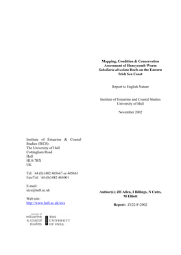 Mapping, Condition & Conservation Assessment of Honeycomb Worm