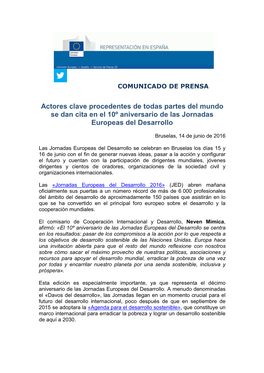 Actores Clave Procedentes De Todas Partes Del Mundo Se Dan Cita En El 10º Aniversario De Las Jornadas Europeas Del Desarrollo