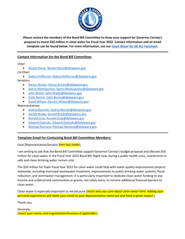 Template Email for Contacting Bond Bill Committee Members