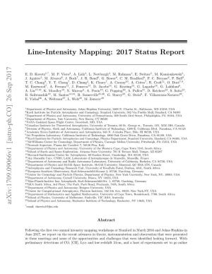 Line-Intensity Mapping: 2017 Status Report Arxiv:1709.09066V1