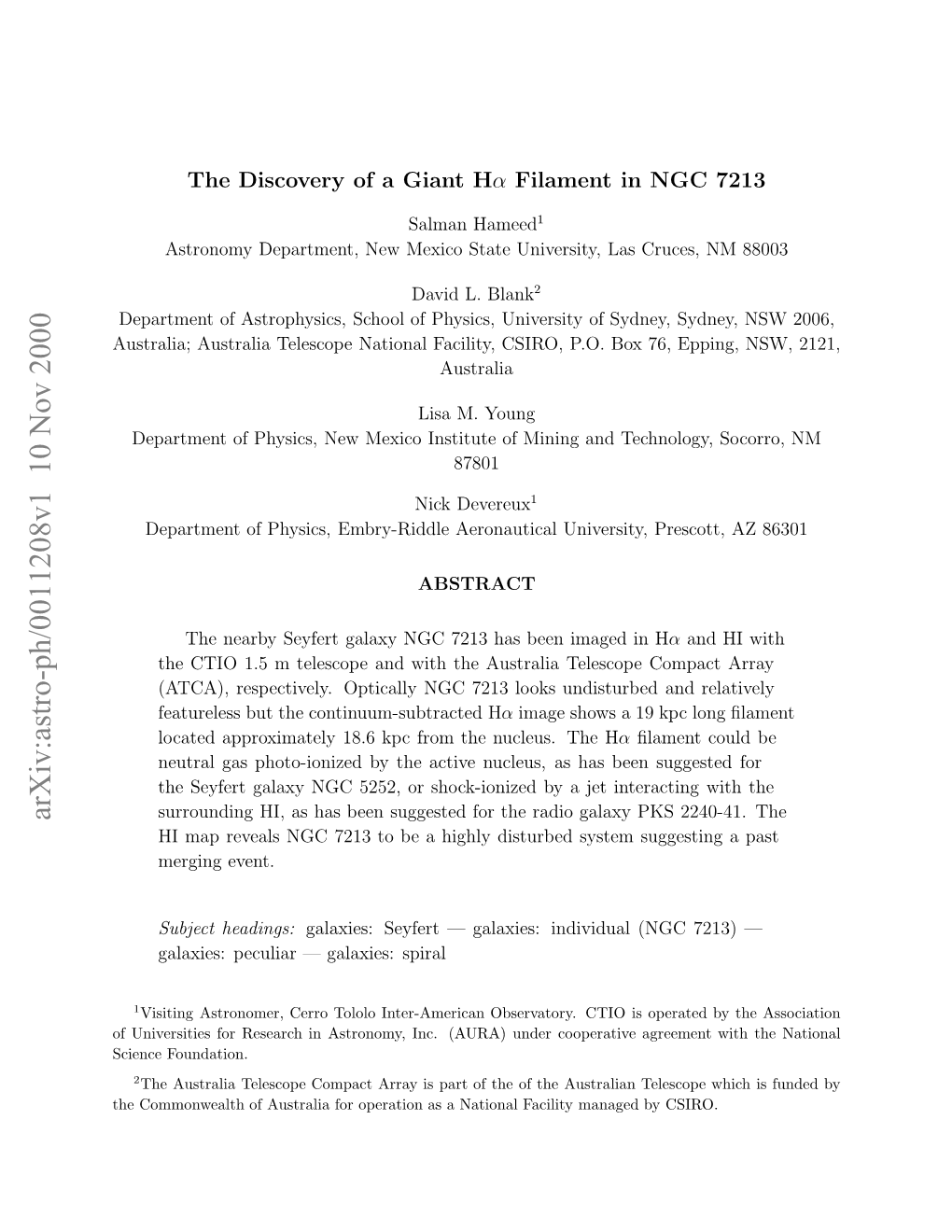 The Discovery of a Giant H-Alpha Filament in NGC 7213