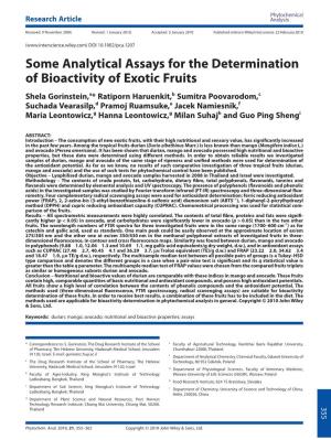 Some Analytical Assays for the Determination of Bioactivity of Exotic