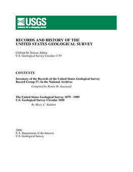 Records and History of the United States Geological Survey