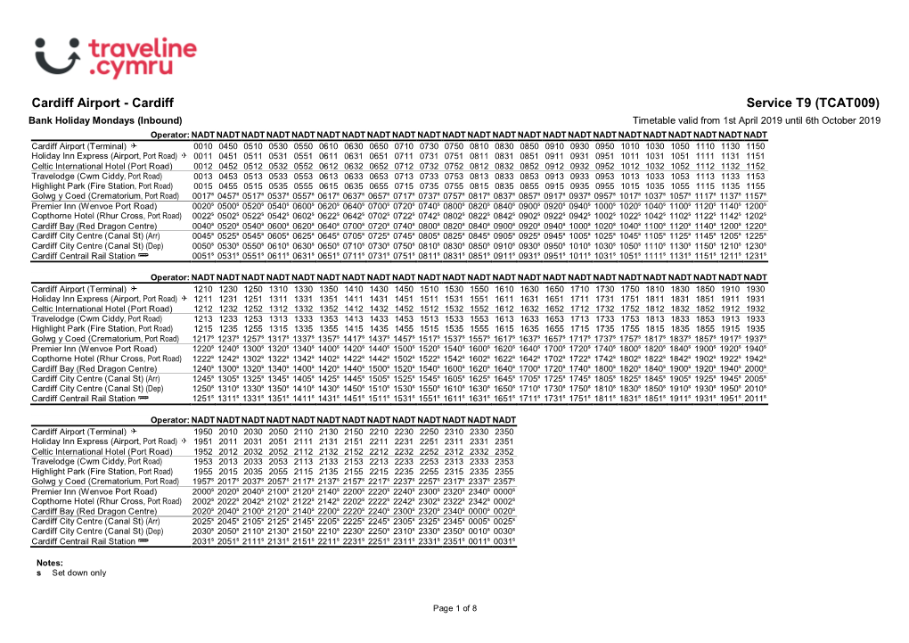 Timetable 0T9NAAS