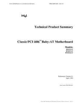 Technical Product Summary Classic/PCI I486 Baby-AT Motherboard