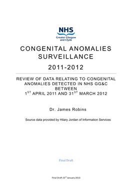 Congenital Anomalies Surveillance 2011-2012