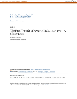 The Final Transfer of Power in India, 1937-1947: a Closer Look