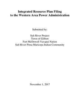 Integrated Resource Plan Filing to the Western Area Power Administration