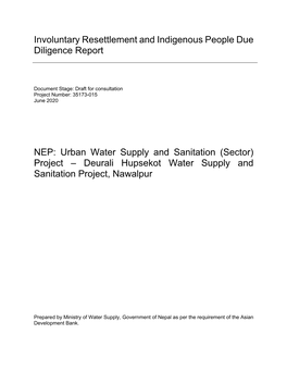 Urban Water Supply and Sanitation (Sector) Project – Deurali Hupsekot Water Supply and Sanitation Project, Nawalpur