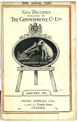 His Master's Voice New Gramophone Records January 1911