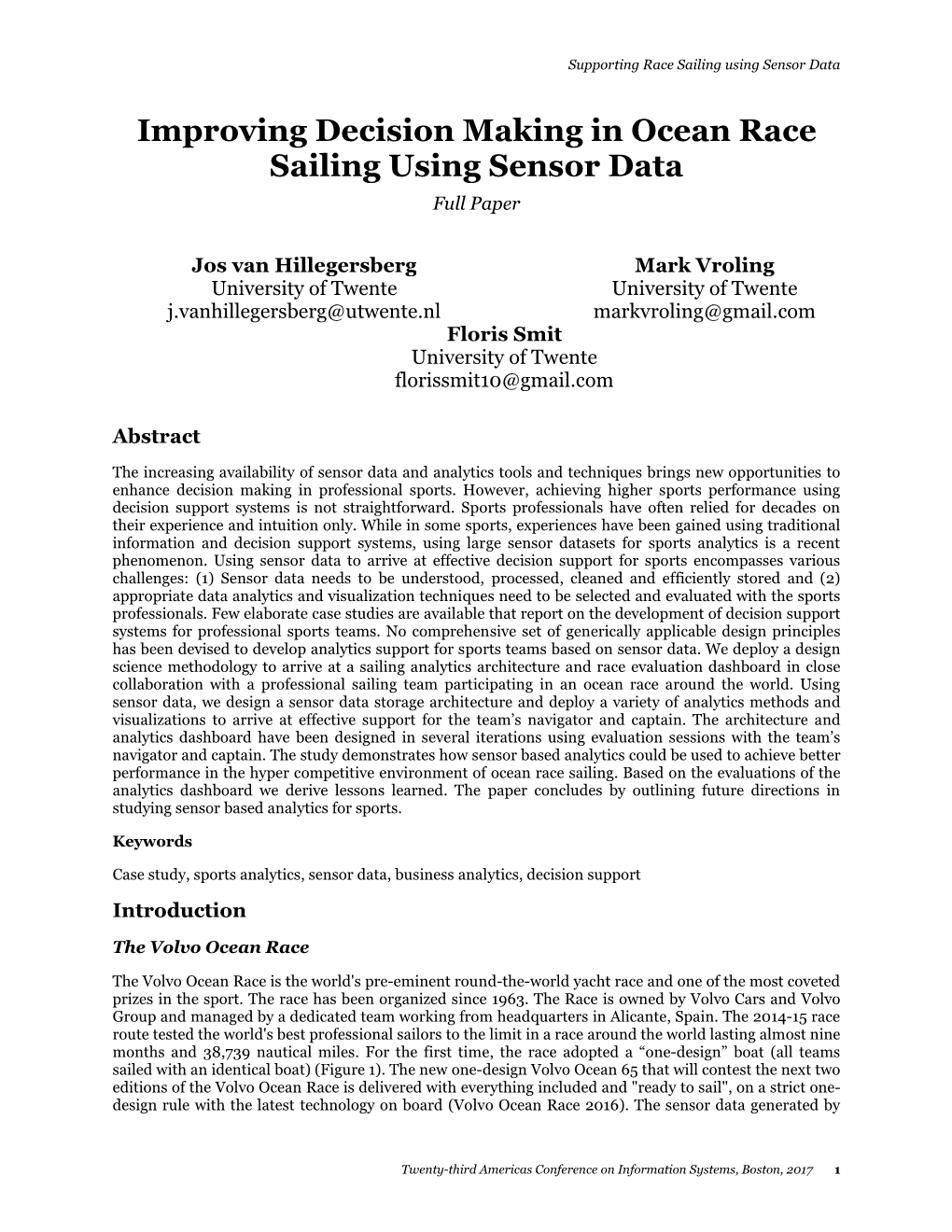 Improving Decision Making in Ocean Race Sailing Using Sensor Data Full Paper