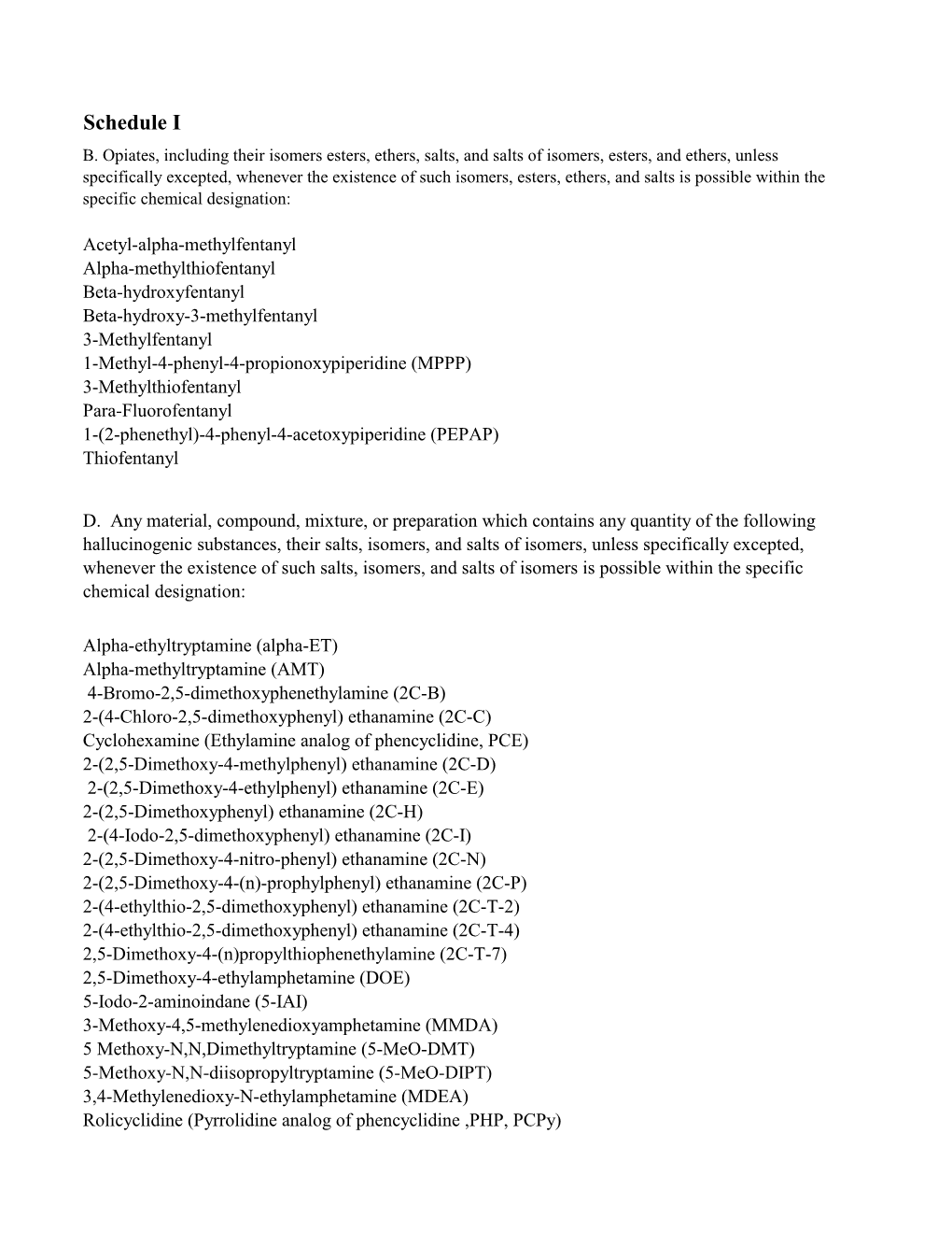 Corrected Classification for Schedule I Controlled Substances