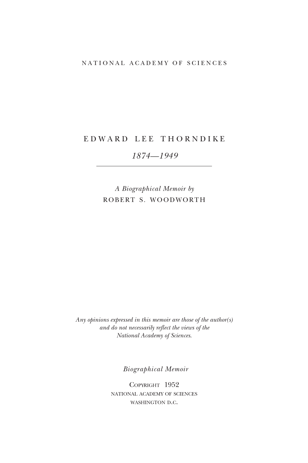 Edward Lee Thorndike: a Biographical Memoir