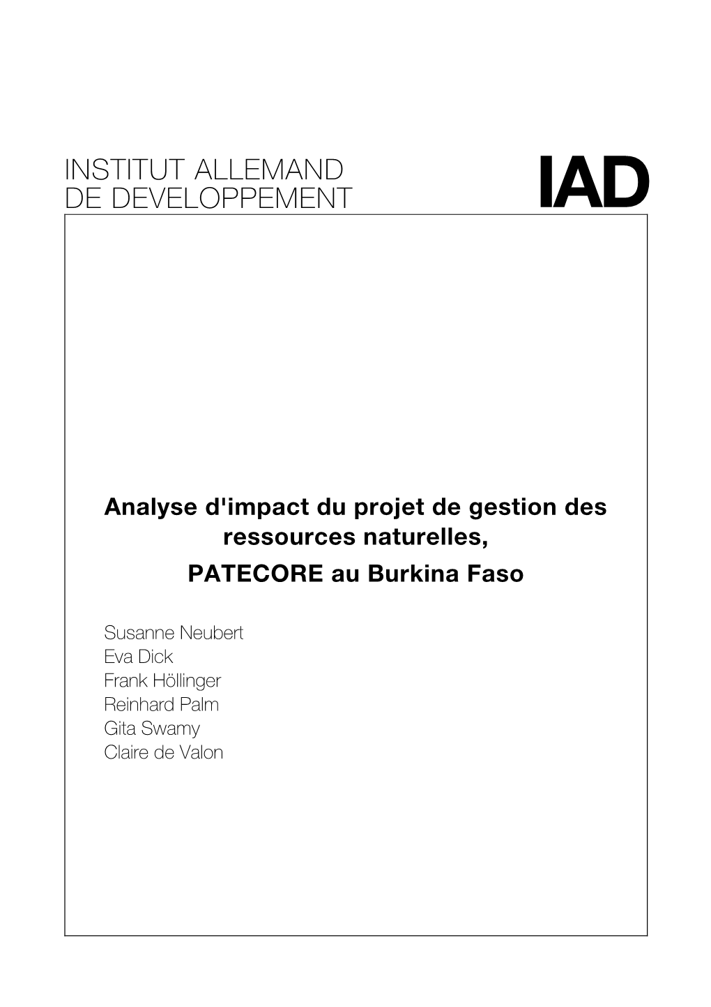 Analyse D'impact Du Projet De Gestion Des Ressources Naturelles, PATECORE Au Burkina Faso