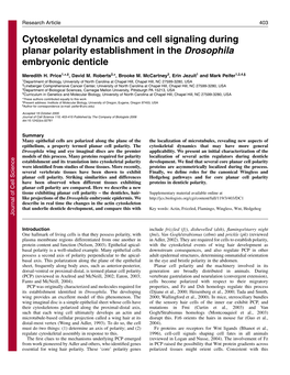 Cytoskeletal Dynamics and Cell Signaling During Planar Polarity Establishment in the Drosophila Embryonic Denticle