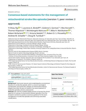 Consensus-Based Statements for the Management of Mitochondrial Stroke-Like Episodes[Version 1; Peer Review: 2 Approved]