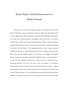 Bonnie Parker: and the Enslavement of a Modern Woman