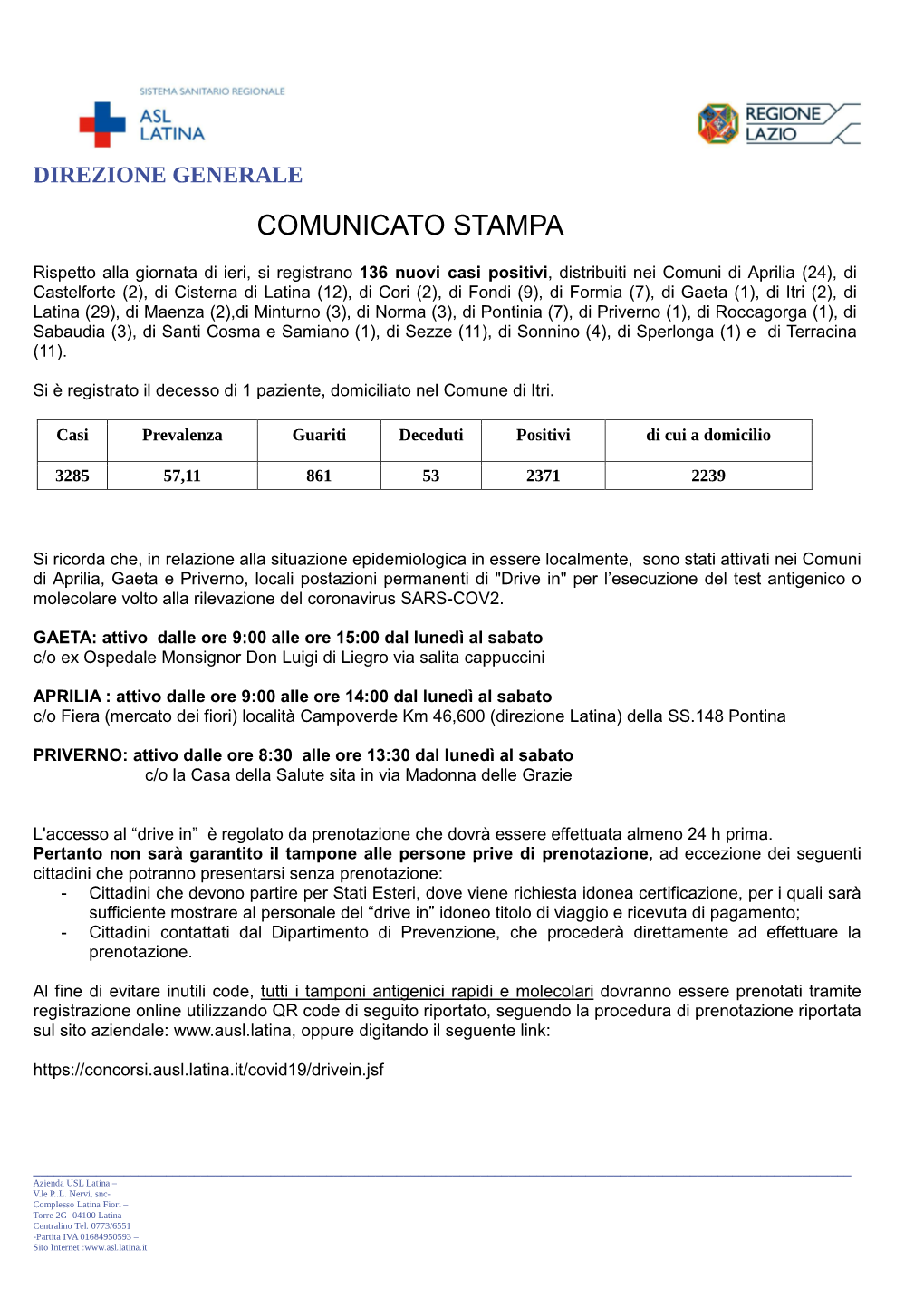 C.S. Coronavirus 29 Ottobre N