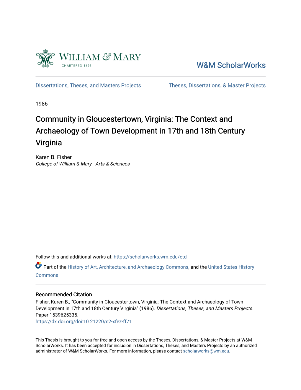 The Context and Archaeology of Town Development in 17Th and 18Th Century Virginia