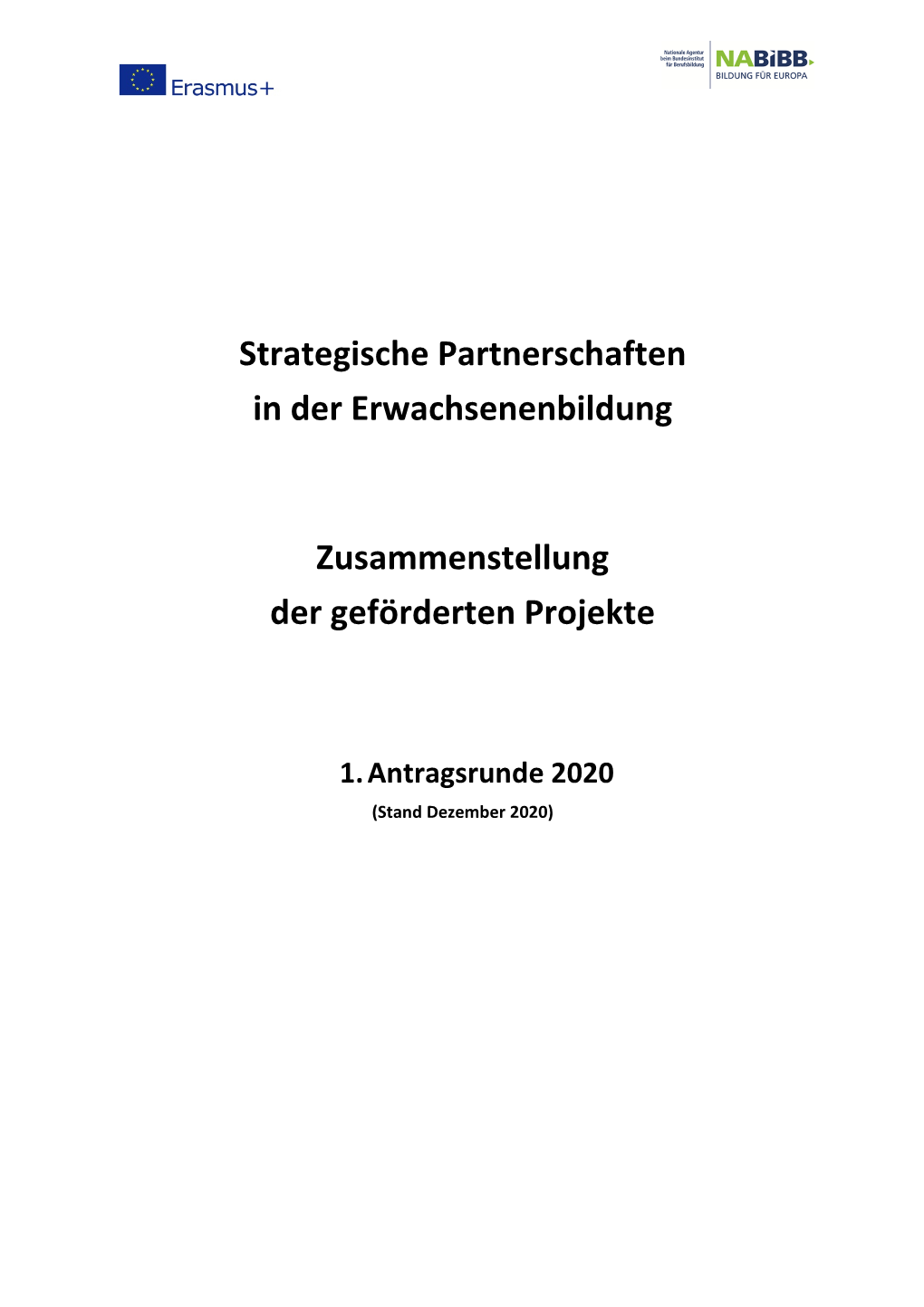 Strategische Partnerschaften in Der Erwachsenenbildung Zusammenstellung Der Geförderten Projekte