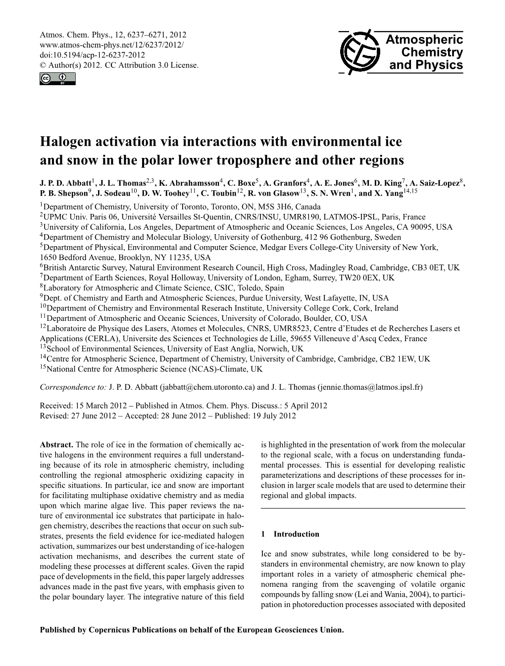 Halogen Activation Via Interactions with Environmental Ice and Snow in the Polar Lower Troposphere and Other Regions