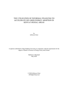 The Utilization of Informal Financing to Accelerate Off-Grid Energy Adoption in Kenya’S Rural Areas