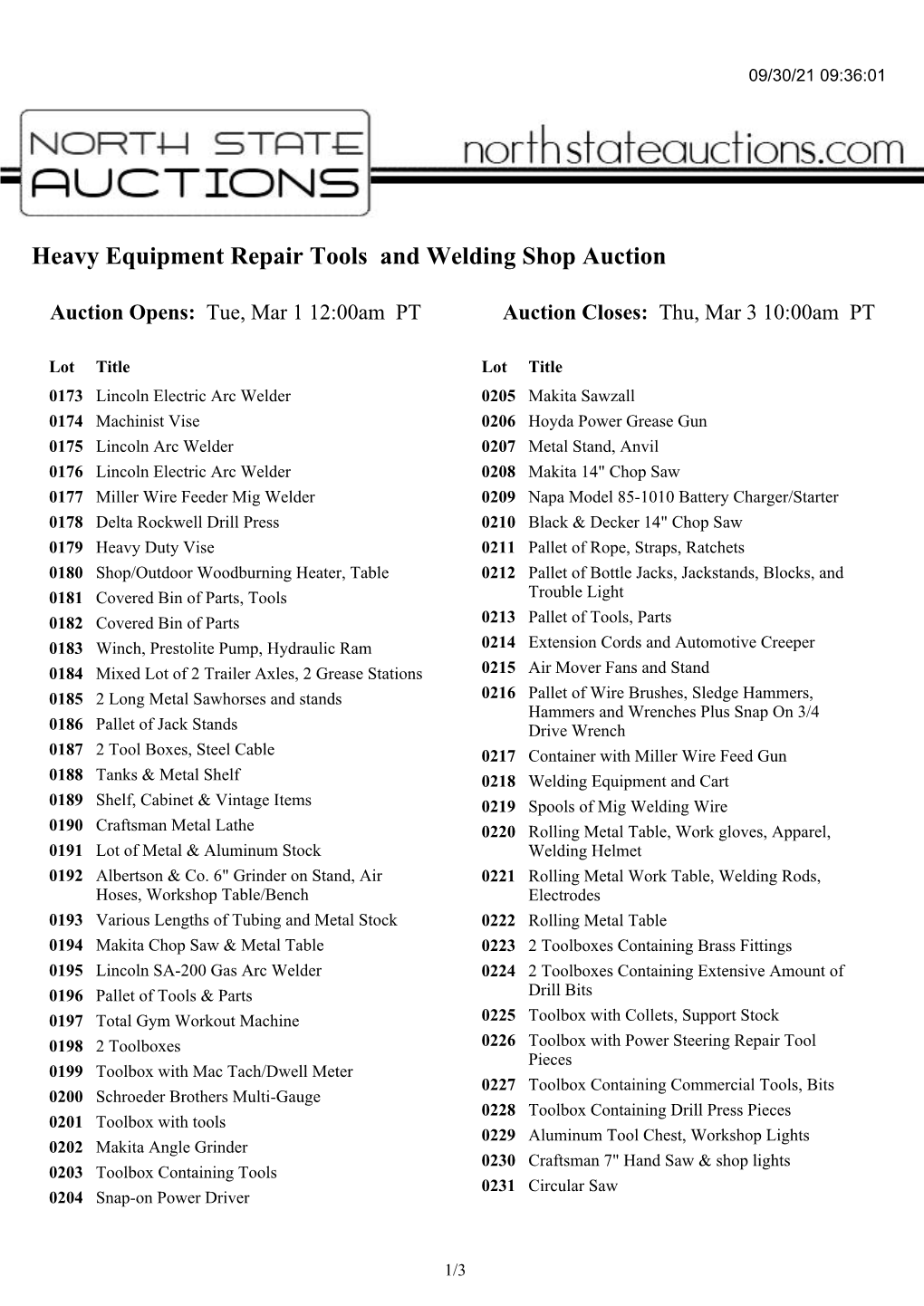 Heavy Equipment Repair Tools and Welding Shop Auction