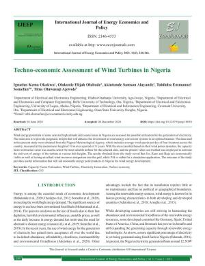 Techno-Economic Assessment of Wind Turbines in Nigeria
