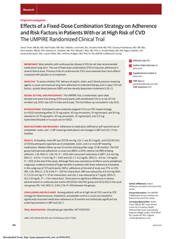 Effects of a Fixed-Dose Combination Strategy on Adherence and Risk Factors in Patients with Or at High Risk of CVD the UMPIRE Randomized Clinical Trial