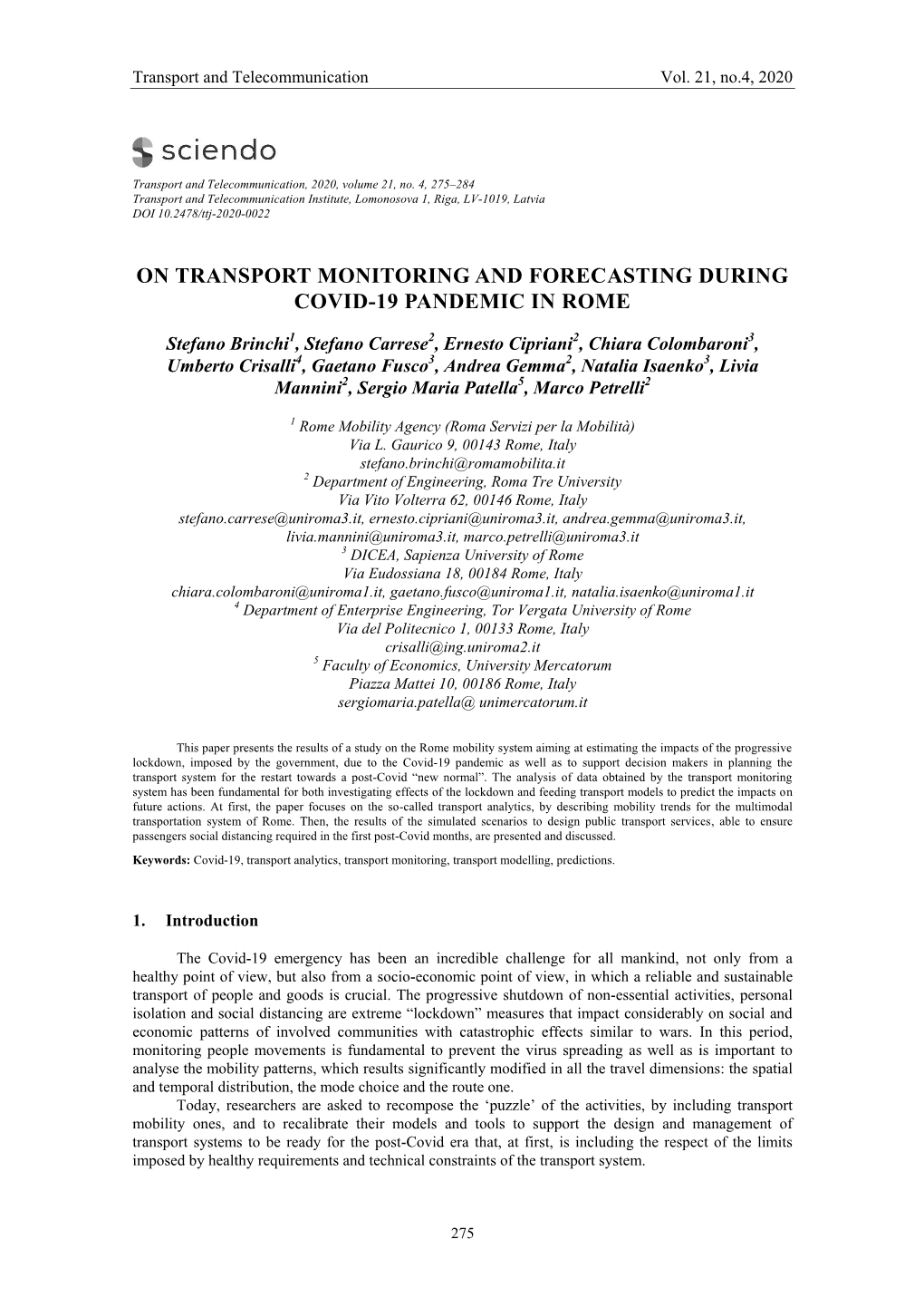 On Transport Monitoring and Forecasting During Covid-19 Pandemic in Rome