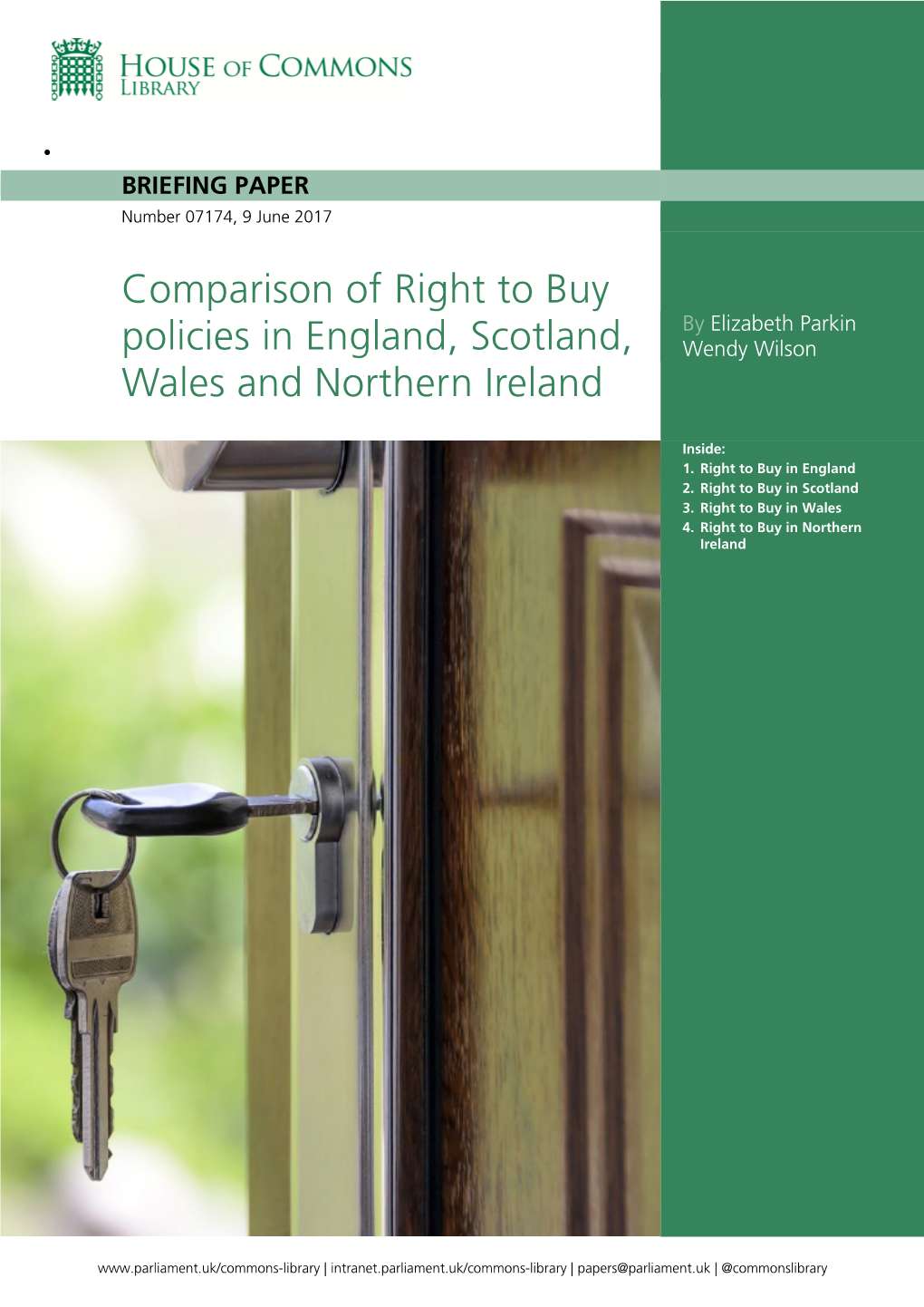 Comparison of Right to Buy Policies in England, Scotland, Wales and Northern Ireland