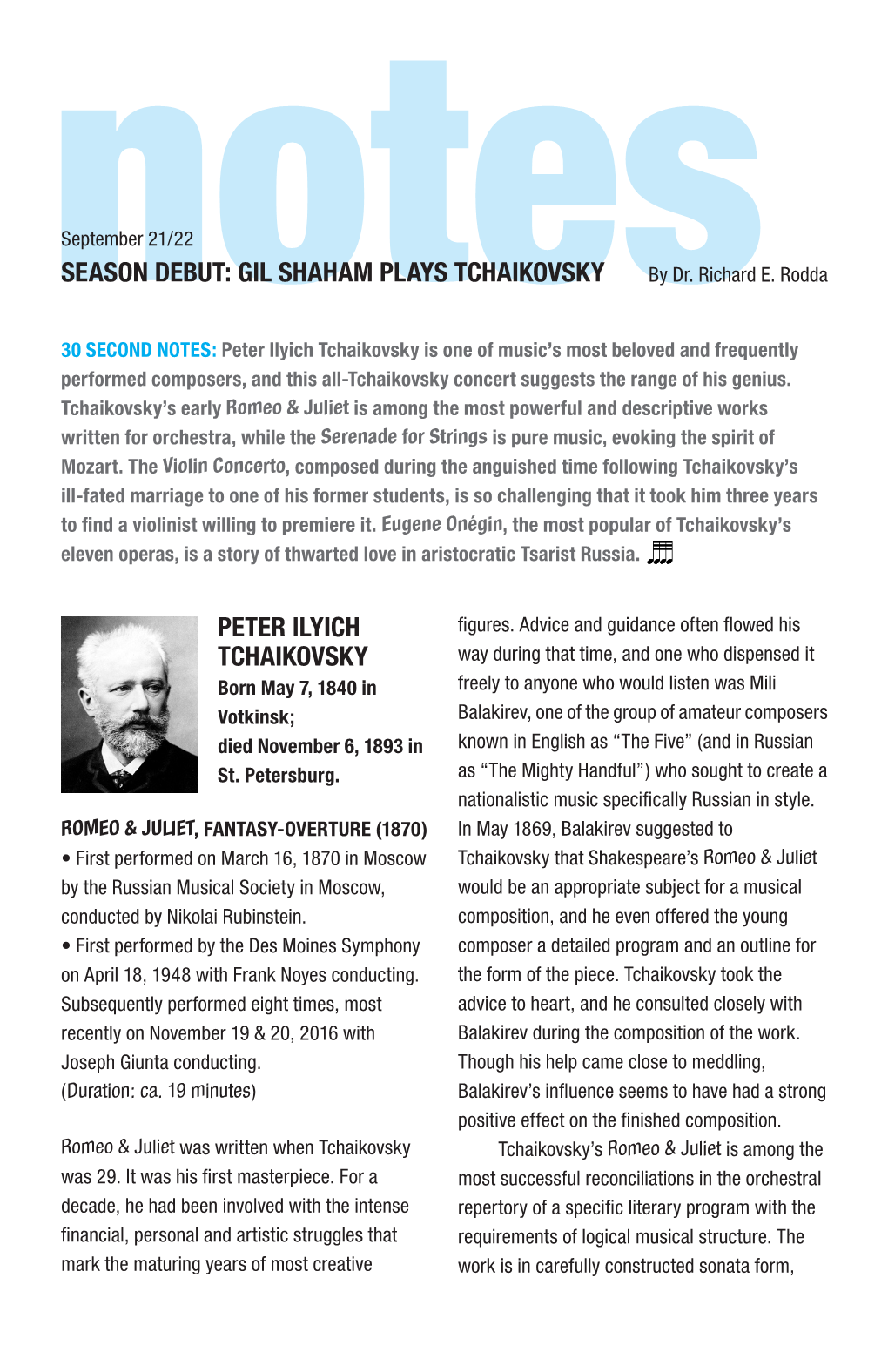 Peter Ilyich Tchaikovsky Season Debut