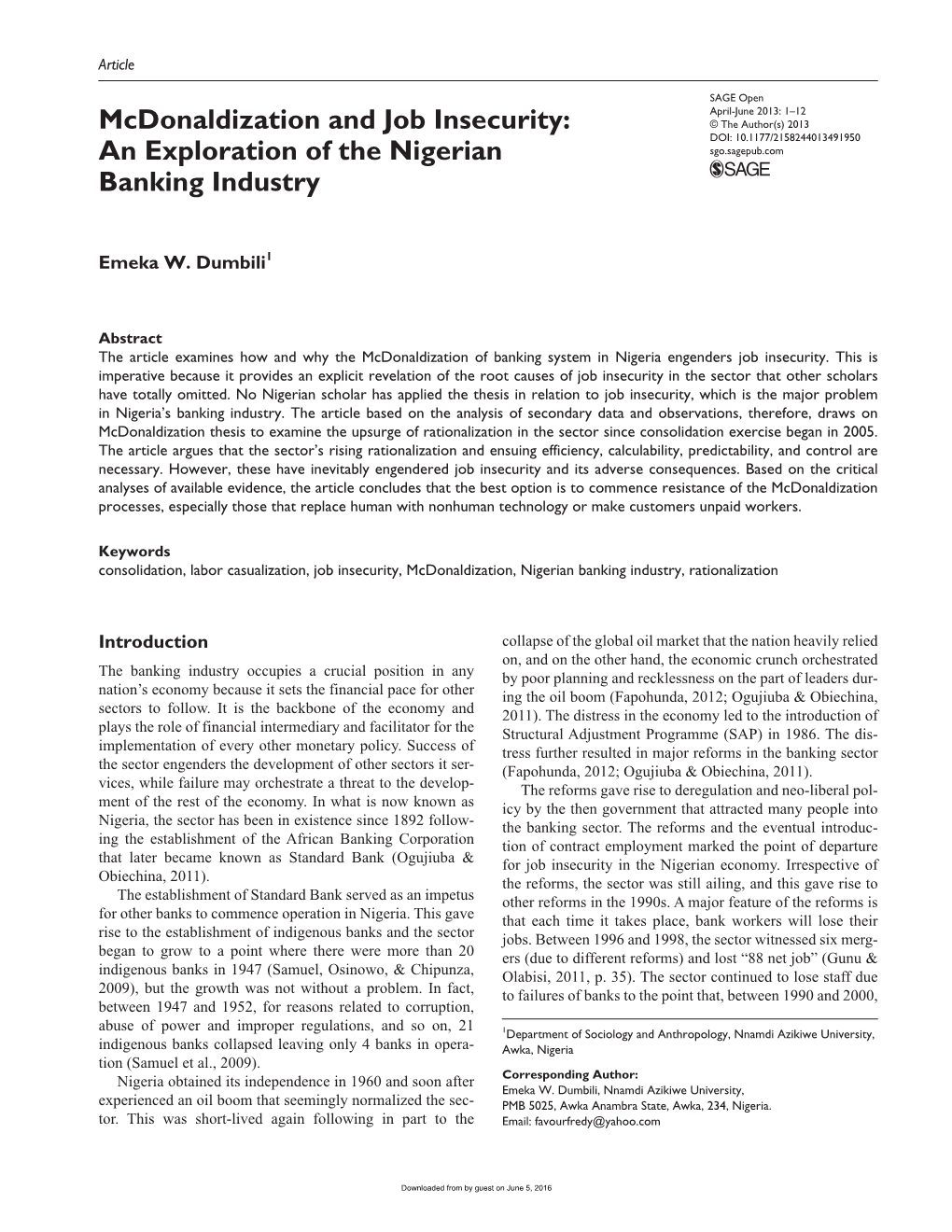 An Exploration of the Nigerian Banking Industry