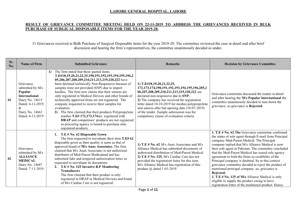 Page 1 of 11 LAHORE GENERAL HOSPITAL, LAHORE RESULT OF