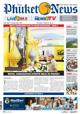 ROYAL CORONATION EVENTS HELD in PHUKET SPORT PAGE 32 Bangers Belles the Phuket News the Events Are As Follows: Ceremony to Pay Respects to His Hearts”