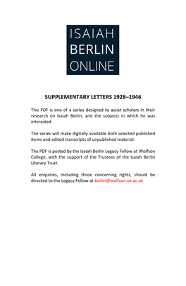 Supplementary Letters 1928–1946